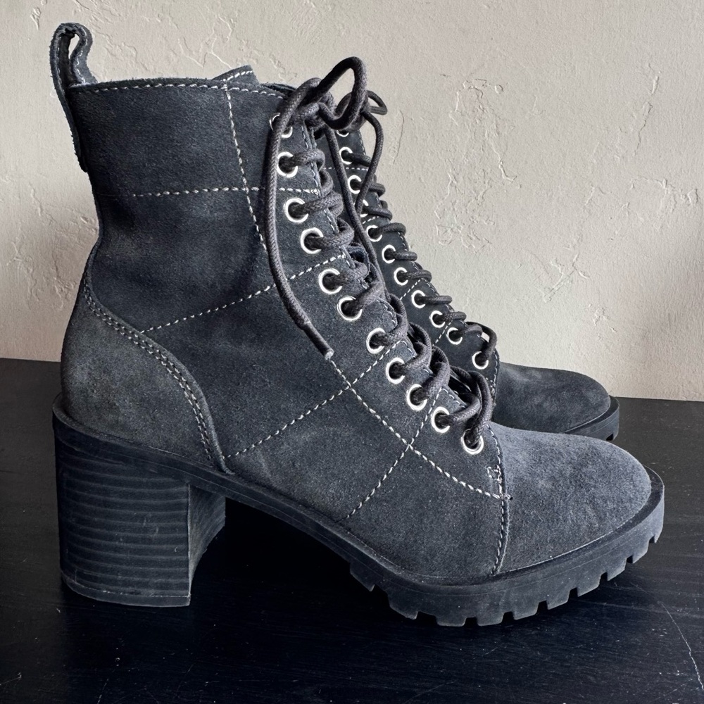 Dolce Vita Nigel Block Stacked Heel Lace Up Combat Boots FLAWED